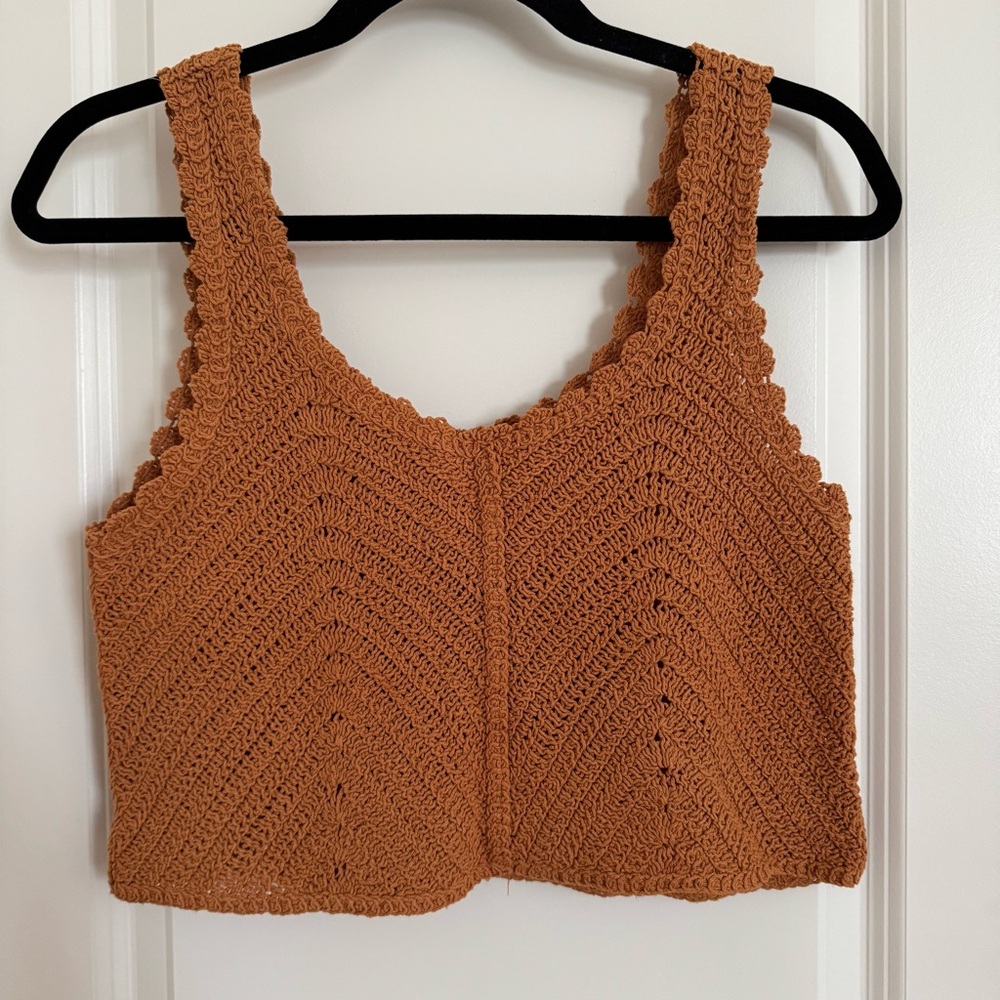 Crochet Button-Front Tank Top - Rust - Picture 2 of 7